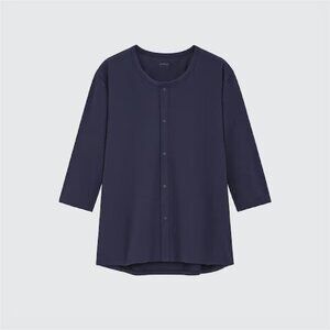 UNIQLO AIRism Front-Open Crew Neck 3/4 sleeves T-Shirt men size M